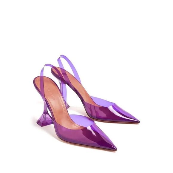 AMINA MUADDI  Holli Glass 95mm Slingback Pumps EU37.5/7.5 $760 - Picture 1 of 14